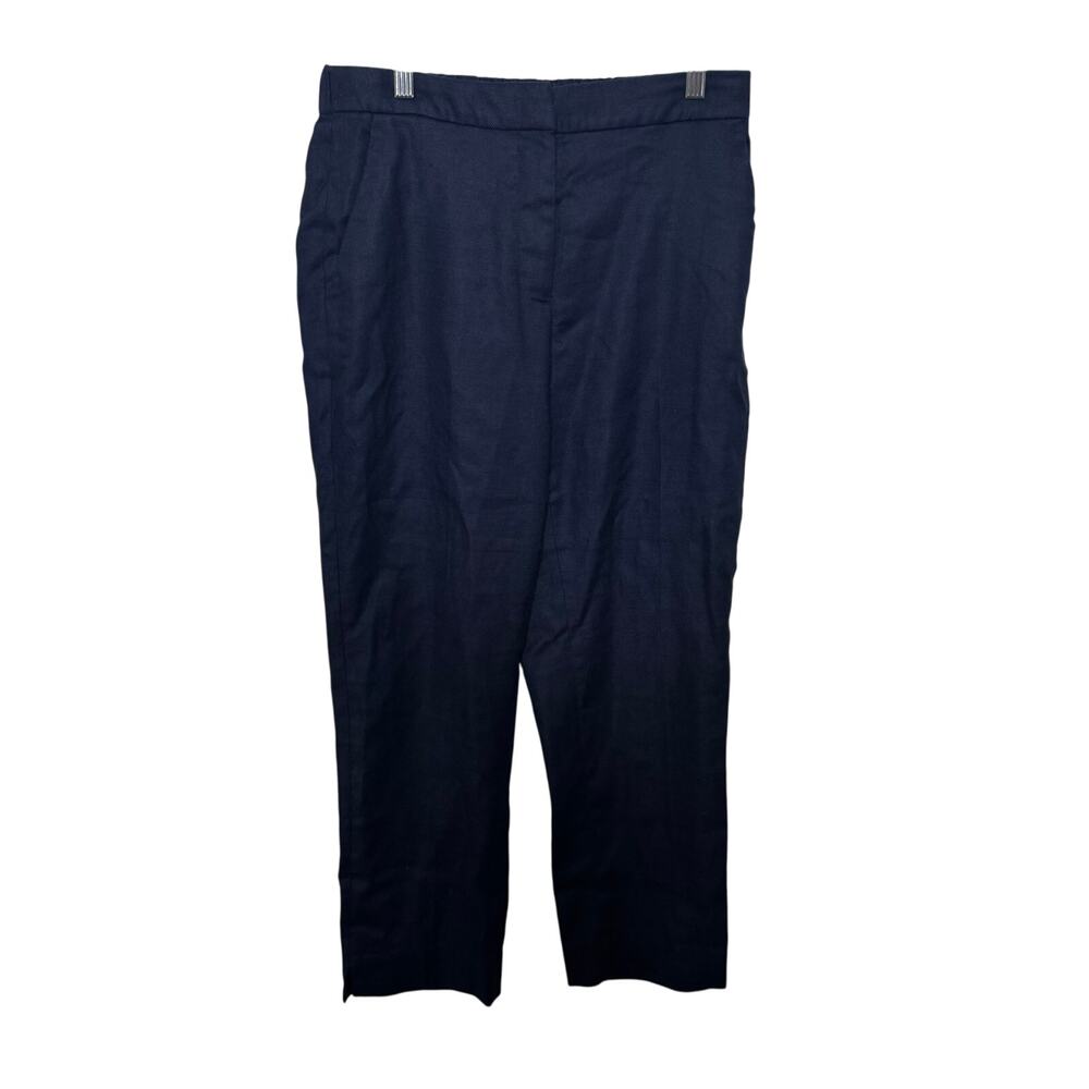 J.Crew Linen Blend Navy Pants Women’s Size 8‎ Elastic Waist Straight Leg